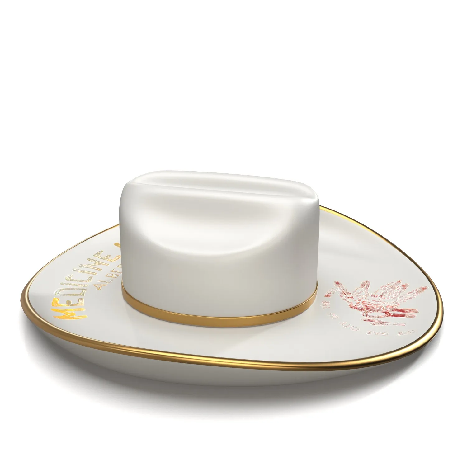 Alberta Canada Souvenir 22k Gold Cowboy ceramic Hat 3D Model_03